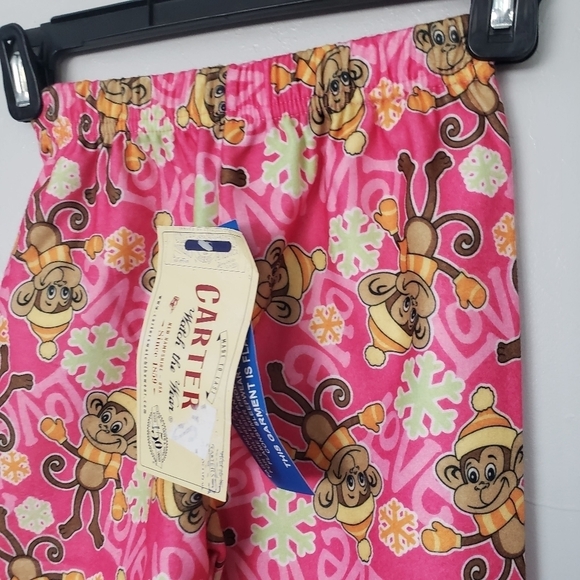 Carters Watch the Wear NWT Girls 5/6 Pink Fleece Monkey Snow Pajama Pants Winter - Picture 4 of 4